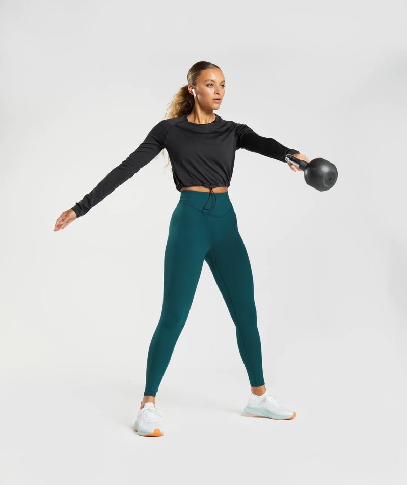 Women's Gymshark Sweat Seamless Long Sleeve Cropped Tops Black | NZ 1HTQLS